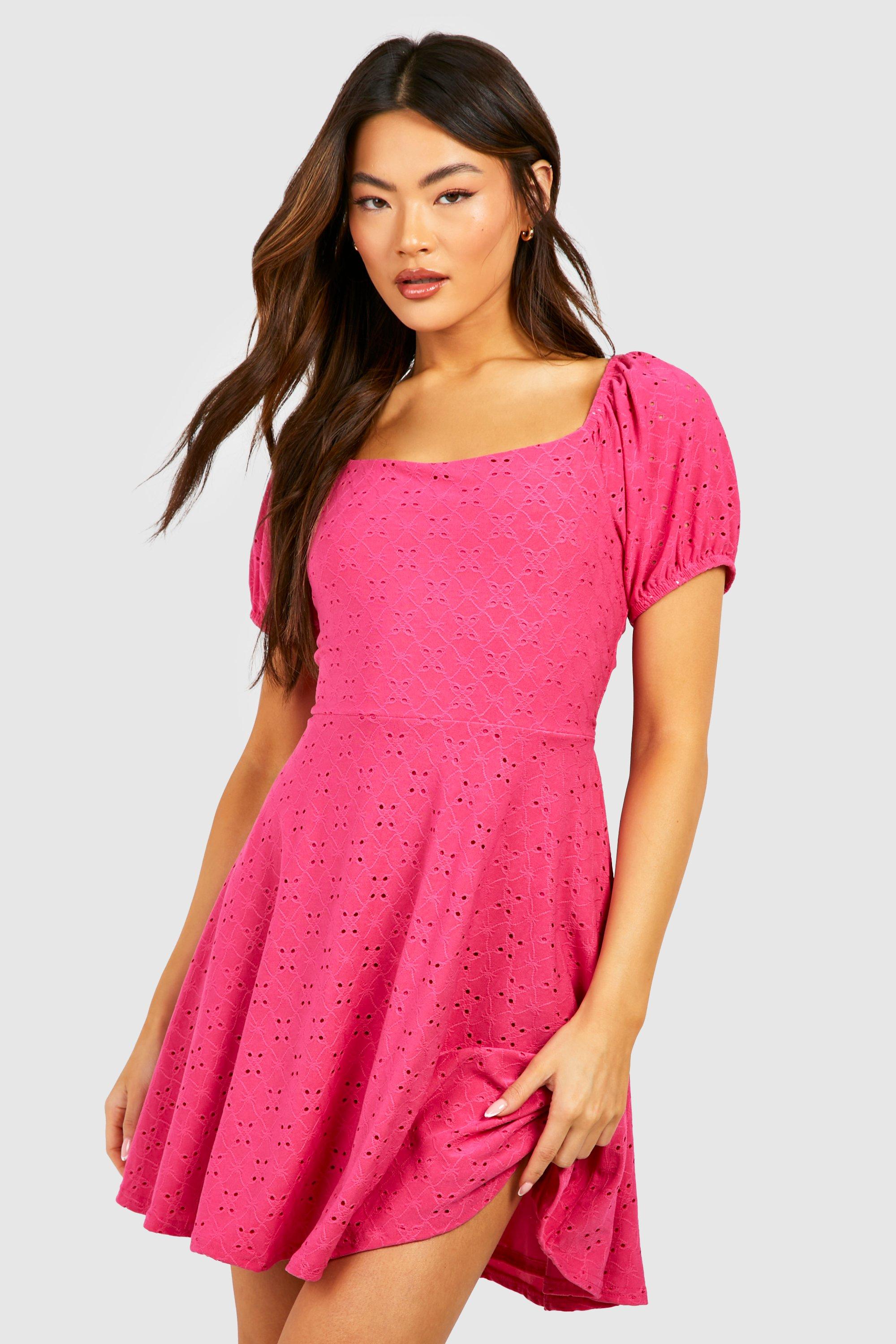 Pink skater dresses boohoo UK